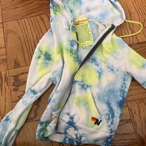 Aviator Nation - Hand-Dyed Zip Hoodie in Tie Dye Neon Yellow size extra small